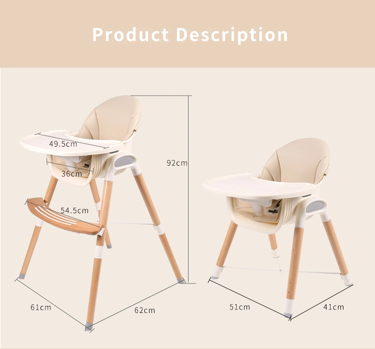 En 14988 Certificated Kids Feeding 3 in 1 Wood Baby High Chair