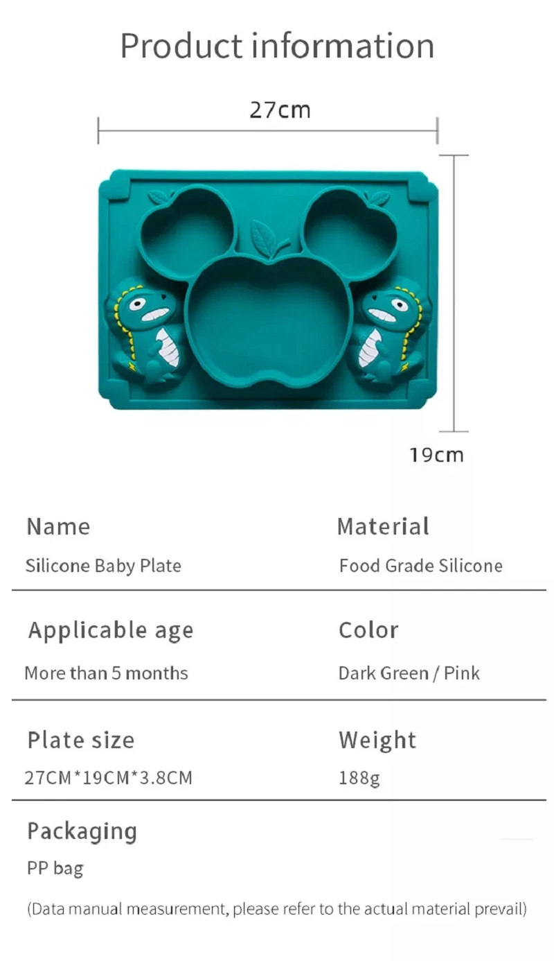 Silicona Baby Tableware Set Feeding Set Cartoon Silicone Dinosaur Plate