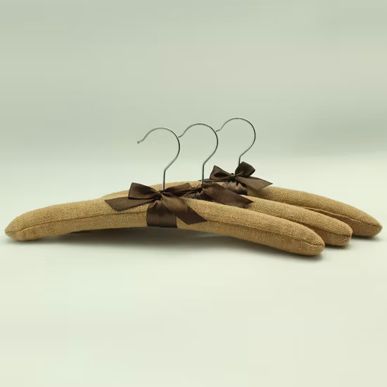 Percha de madera acolchada de lino para bebé, estilo resistente, con lazo, antisuave